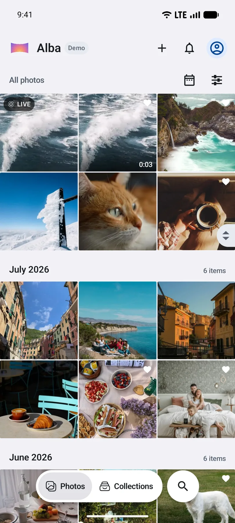 Alba’s photo library with favourite moments and videos